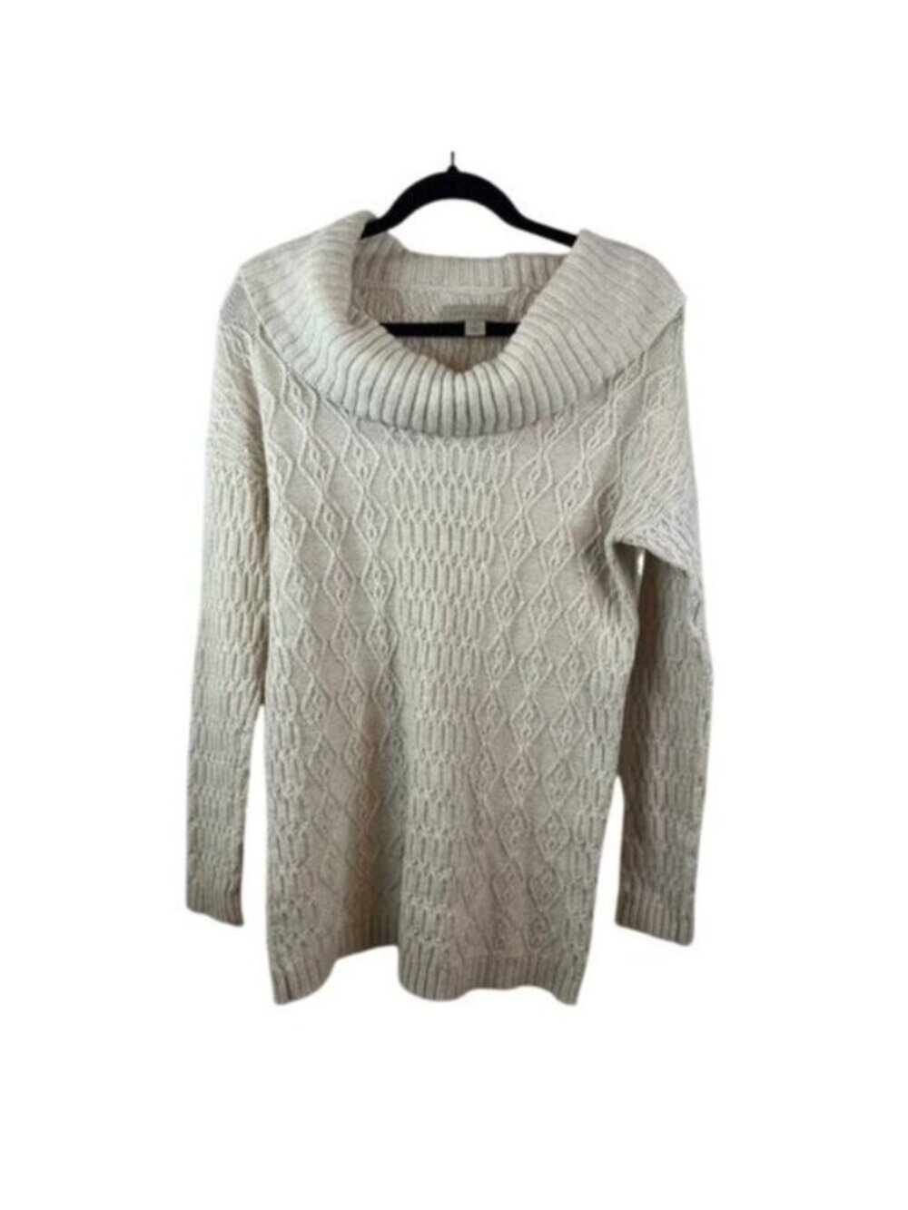 Laura Ashley Womens Cream Cable Knit Cowl Neck Sweater Small